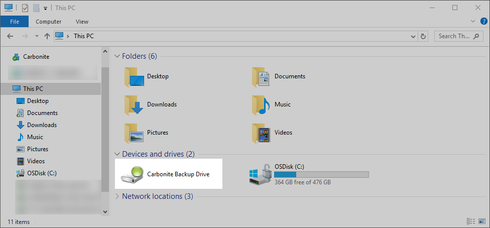 Windows Explorer: Click Carbonite Backup Drive